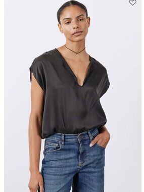 Ruti All-Day Washable Silk Top Carbon Gray Size L Minimalist Luxe Blouse